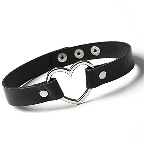 Simoda Damen Choker PU Leder Gotik Punk Rock Choker Halsketten Schwarz Einstellbar Kragen Halsband mit Liebe Herz Spike Nieten Kreis