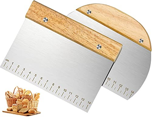 XPOOS 2 Slice Bread Cutter. Cake Scraper with Wooden Handle, Stainless Steel Blade for Baking Cake Dough, Ideal for Professionals and Beginners