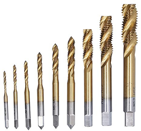 Alvinlite Spiralnut-Gewindebohrer-Satz, 9 Größen M2‑M12 Bohrer-Gewindebohrer-Set Ti-beschichtetes HSS-Schraubengewindeschneiden Handwerkzeug zum Erstellen von Gewinden