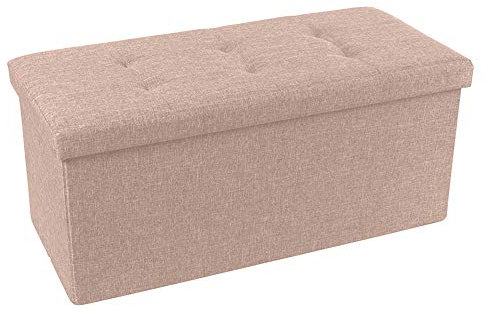 INTRECCI Pouf Contenitore, Puffo per Sedersi, Panca Contenitore, in Tessuto, Rettangolare, 76x34x34 cm, Imbottito, Versatile, Facile da Pulire. Colore: Caffelatte