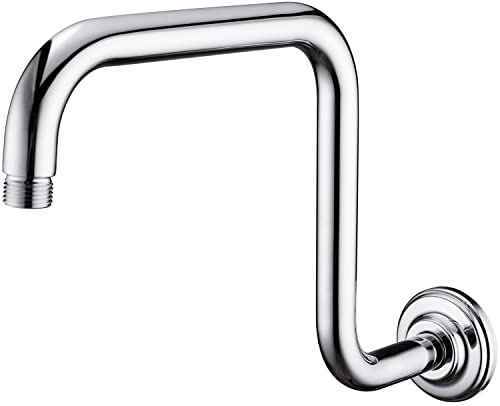 DIKUROOMS S Shape Shower Extension Arm with Flange, Stainless Steel High Rise Shower Head Extender Pipe,Chrome