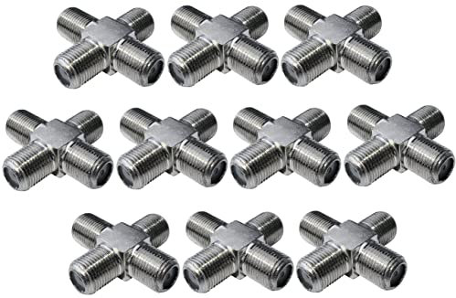 Aerzetix - C52705 - Set di 10 divisori/separatori/spine di antenna a croce femmina per cavo coassiale TV SAT PAL - connettore/adattatore 4 uscite/vie