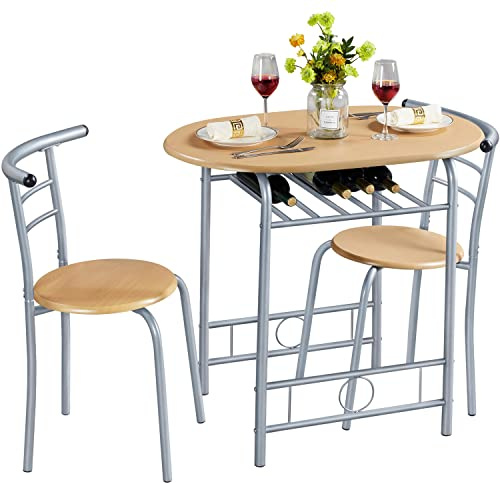 Yaheetech Ensemble Table à Manger et 2 Chaises avec Étagère 80cm Chêne