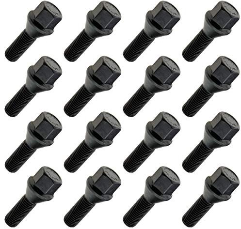 C CARBONADO Lot de 16 Boulons de Roue M12x1,50 45mm Siège Conique 60° Clé 17 mm Noirs pour Jantes Aluminium et Acier