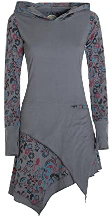 Vishes - Alternative Bekleidung - Langarm Damen Kleid Elfen Zipfelkleid Zipfelige Elfentunika Bedruckt grau 46