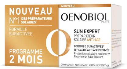 OENOBIOL SUN EXPERT Préparateur Solaire Anti-Âge - Efficacité Anti-Âge prouvée - Protection cellulaire renforcée - Favorise un hâle intense, éclatant - Complément Alimentaire 2x30 capsules - 2 mois