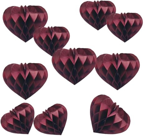 Heart Shaped Honeycomb Balls Party Decorations 10 Pieces 6 8 Tissue Paper Pom Poms Flower Balls for Birthday Wedding Party Baby Shower Nursery Wall Decor (10pcs Burgundy)