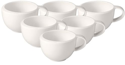 Villeroy & Boch NewMoon Set Tazas para Moca/Espresso, Juego de 6 Unidades, Elegante Taza con asa para Espresso y Moca, Porcelana de Primera Calidad, Apta para lavavajillas, Blanco, 90 ml