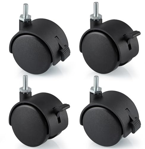 Skelang 4 Pcs 50mm Roue en nylon avec frein, roulette pivotantes à tige de 6mm*15mm, roulette en nylon avec verrouillage pour les petits meubles