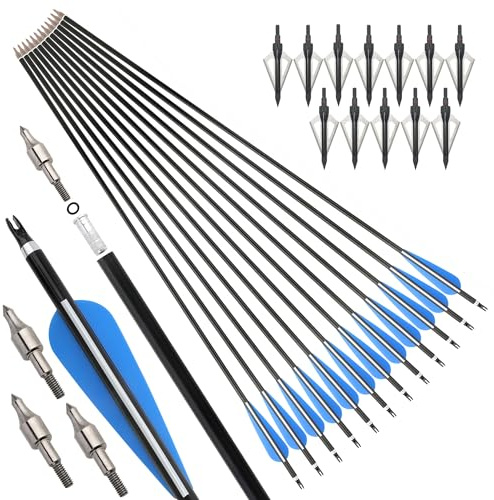 surwolf 30 Bågskytte aluminiumpilar Spine 300 Jaktpilar med avtagbara pilspetsar för Recurve båge & Compound båge 6&12st (pilar+punkt, 6)