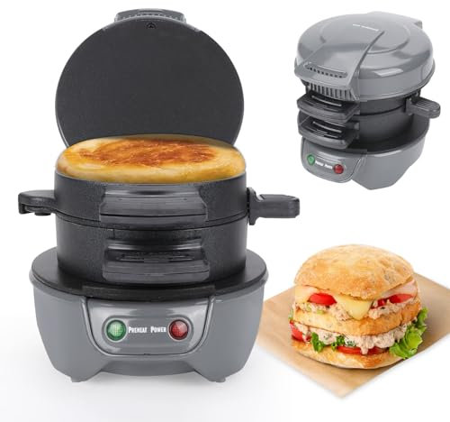 Sandwich Toaster Burger Maker mit Eierringe und Zeitschaltuhr, Effiziente Antihaft Heizplatten, Spülmaschinenfest, Perfekt für Hamburger, Snacks und ein Schnelles DIY Frühstück (Silber)