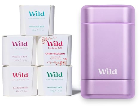 Wild - The Full Monty Starter Kit - Purple Case with Refills in a Variety of Fresh Scents 5 x 40g - Refillable Deodorant & Aluminium Free - Long Lasting Protection - Natural Ingredients
