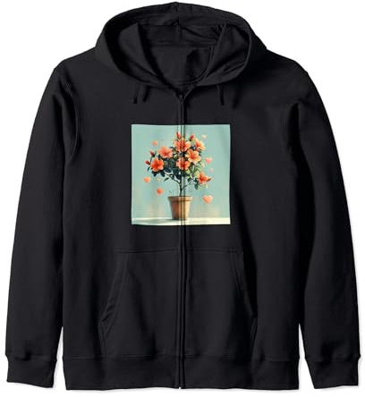 Pianta di azalea in vaso Cottagecore Boho Cuori Grafica Felpa con Cappuccio