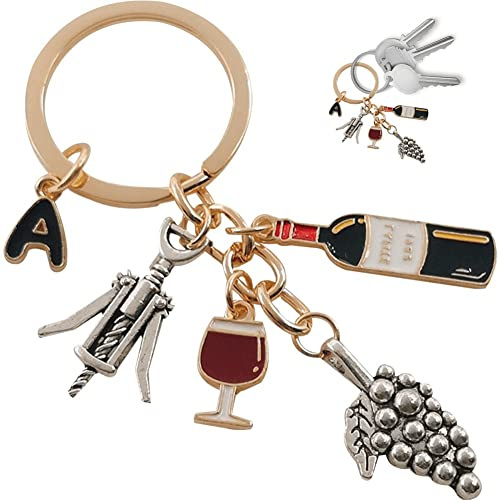 Zghhc Porte-clés À Breloques en Émail pour Cocktail, Ouvre-Bouteille De Vin, Verre À Vin, Porte-clés De Bar