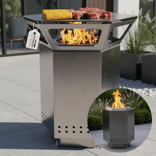 Terma Smofree 2.0 XXL Feuerplatte & Feuerstelle Edelstahl | Raucharm bis zu 95% | Ø 75 cm Grillplatte | Made in Germany