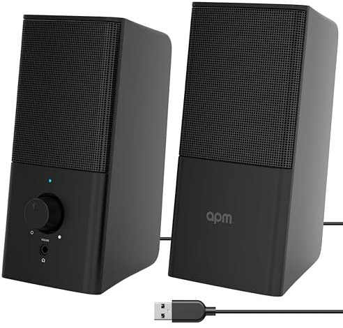 APM Altoparlanti cablati USB 2.0, Duo Altoparlanti PC Computer, Suono Chiaro e Di Qualità, Autoalimentati tramite Cavo USB, Volume Regolabile, Uscita 8W RMS, Formato Compatto, Nero, 571072
