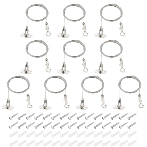 PATIKIL Kit de Alambre Ajustable para Colgar Cuadros, 10 Pzas, 2m/6.6ft, Apto para Alambre de Acero Inoxidable de 1.5mm, Resistente con Disco de Colgado para Espejos, cuadros