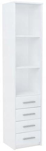 MATKAM Hochregal BODO R40O 4S, B40 x H182 x T35 cm, mit 4 Schubladen und 3 Bretter, Vielseitiges Design für Bücher und Ordner, (Weiß)