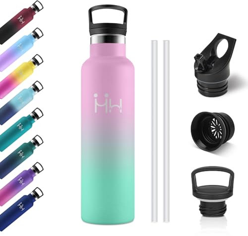 Borraccia Acciaio Inox 750ml, Borracce Termiche con Cannuccia, Bottiglia Termica Riutilizzabile, a Prova di Perdite, senza BPA, Termos per Bambini, Ufficio, Campeggio, Lavoro, Viaggio, Palestra