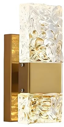 LFsem Modern Crystal Glass Wall Light with Gold Steel Base, LED 3-Tone Dimmable Vanity Lamp/Wall Sconce for Living Room Bedroom and Bathroom (Gold, 25cm，1 Pack)