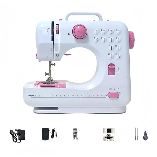 LetCart Electric Sewing Machine 12 Mini Household Double Thread Sewing Machine (Pink)