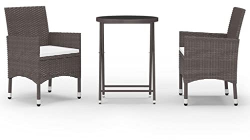 Eleganz 3-TLG. Bistro-Set aus Poly-Rattan & Hartglas, braun - Langlebiges Gartenmöbel für Terrasse & Balkon - Pulverbeschichteter Stahl für Wetterfestigkeit