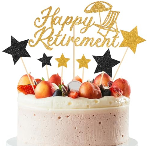 Glod and Black Glitter Happy Retirement Cake Topper Retirement Cake Decoration Picks I'm Retired Cake Decor for Men Women Retirements Party Supplies Photo Booth Props