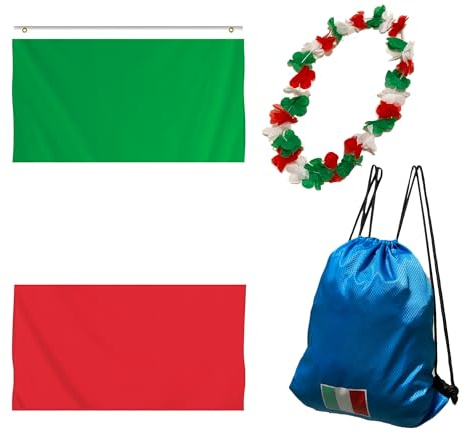 Sport Fanpaket Fanartikel Fußball WM EM mit Turnbeutel, Hawaii Blumenkette (Lei), Fahne (Italien: Turnbeutel+Blumenkette+Fahne)