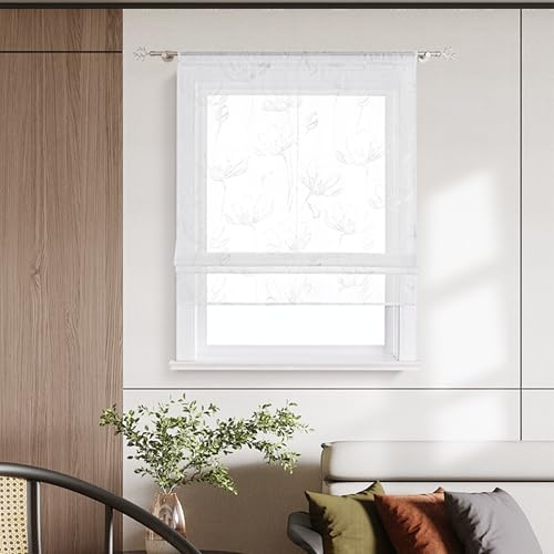 Yujiao Mao Store Bateau - Store Transparent sans Perçage LxH 80x140cm- Motif Floral - Passe Tringle Style Moderne pour Salon ou Chambre argenté