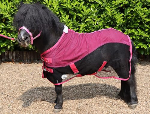 Ruggles Fleece/Mesh Cooler Rug for Shetland Pony, Miniature Horse, Donkey | Ideal for Travel Stable Cooling/drying after Exercise or Bathing (Black/Pink, 4' 6)