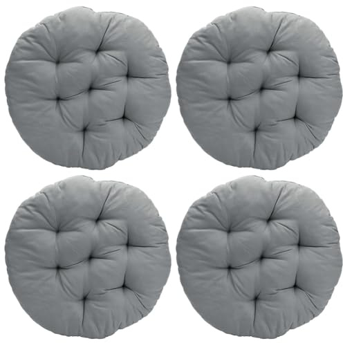 Tutamaz 4er Set Stuhlkissen Rund, Bequemes Sitzkissen 40x40x3cm, Bodenkissen Rund, Stuhlauflage für Indoor und Outdoor für Esszimmer, Wohnzimmer, Studierzimmer (Dunkelgrau)