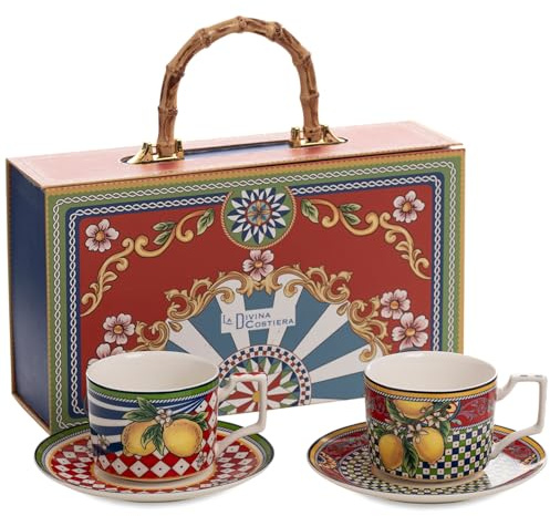 DIVINA Box Ceramica luxury Red Morning - Set 2 tazze + piattini per cappuccino da 220 ml - SF168