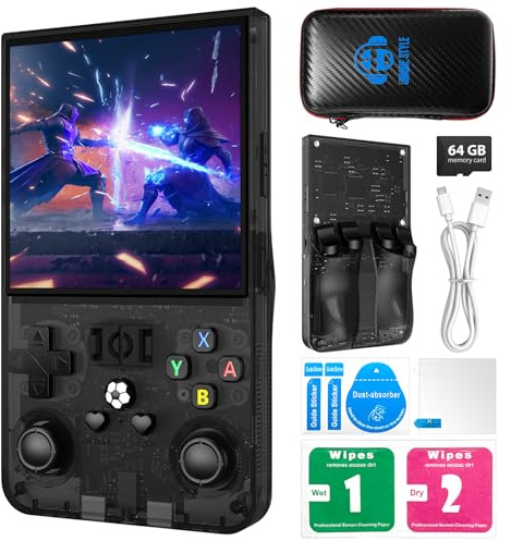 R36MAX Retro Handheld Game Console, 4.0 Inch 720x720 IPS Screen, 64GB Built-in 18,000+ Classic Game, Portable Hand Held Open Source Linux System, 4000mAh Battery Retro Gaming Console（Black 15GB）