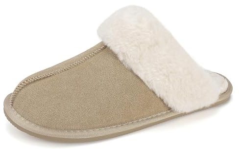 Mishansha Mujer Zapatillas de Casa Cálidas, Pantuflas Invierno Antideslizante Zapatillas de Peluche para Interior y Exterior, Brandy 41 EU