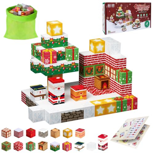 Lot de 100 blocs de construction magnétiques pour enfants, village de Noël, jouets Montessori, carreaux magnétiques pour enfants, cadeau de Noël créatif pour garçons et filles