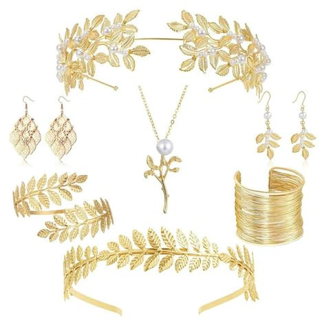 LOUKEKE 1 Set Griechische Göttin Vintage Haarschmuck & Accessoires – Brautohrringe, Armband, Kopfschmuck für Hochzeit und Party-Verkleidung