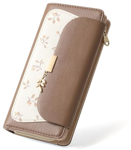 RRANCharltu Portefeuille Femme Grand, Porte Monnaie Femme Cuir RFID Marron