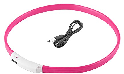 Wangcmcol hundkrage, för husdjur, silikon mjuk, USB -laddningsbar, blinkande ljus, nattsäkerhetskrage, valpkrage, vattentät, justerbar storlek (Rosa)