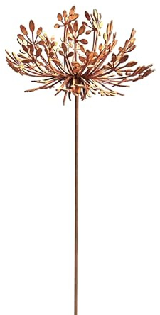 Wilde Petersilie - Gartenskulptur aus Metall rostig, Wildblume auf Pfosten, 110 cm, Outdoor-Dekoration, moderne Kunst aus Stahl, rustikale Gartendekoration