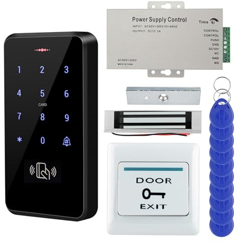 ReaIOKbii full 125KHz RFID Access Control System Kit, IP68 Waterproof Touch Keypad, 3000 Users, 180KG Magnetic Lock Door Entry System,12V Power Supply, Exit Button,10 Keyfobs,Can be Installed Outdoors