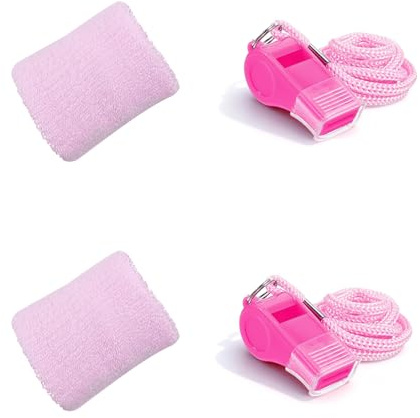 THXFUNAREA Lot de 2 Sifflets Rose avec 2 Bracelets, Sifflet Arbitre Puissant pour Sport Scolaire & Compétition, Sifflet de Survie pour Chien, Aventure Extérieure Femme