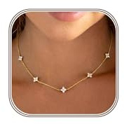 HARJJME Collier Femme avec Pierre de Naissance Plaqué Or 14 Carats Collier Trefle a 4 Feuille Réglable Zircone Cubique Collier ras de Cou Fantaisie Bijoux Cadeaux Ado Fille