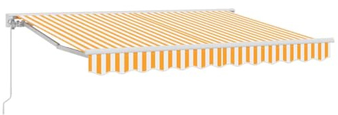 hliofuir Gelenkarmmarkise einziehbar 250 x 200 cm, Kassettenmarkise mit Handkurbel 165 cm, Sonnenschutz für Terrasse und Garten, Gelb Weiß gestreift, Stabiler Alurahmen