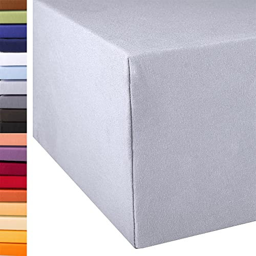 aqua-textil Exclusiv Spannbettlaken 180x200-200x220 cm Silber grau Jersey Baumwolle 230g/qm Spannbetttuch Elastan Laken
