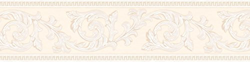 A.S. Création Bordüre - Papierbordüre in erhabener Barockoptik in Beige und Creme - auf 5,00 m x 0,13 m je Rolle