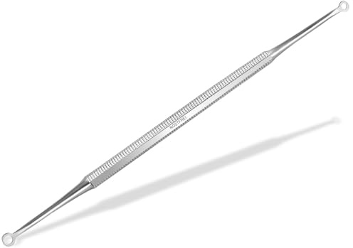Edelstahl Mitesser Entferner 2-seitiger Pickelentferner Komedonenheber | Mitesserentferner Komedo Doppel Instrument mit Ösen aus rostfreiem Edelstahl als Pickelentferner mit 14,6 cm Gesamtlänge