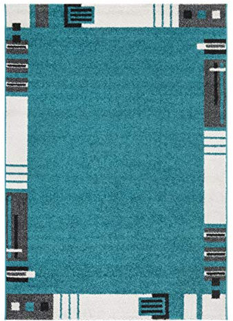 andiamo Webteppich moderner stilvoller Kurzflor Teppich robust und pflegeleicht aus 100% Polypropylen geeignet für Fußbodenheizung und Saugroboter 200 x 290 cm Bordüre Türkis