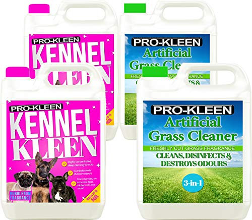 Pro-Kleen Kennel Disinfectant, Cleaner & Deodoriser (Bubblegum Fragrance) - 10L Pack - Tested according to DVG (German Veterinary Medical Society) & 10L Artificial Grass Cleaner