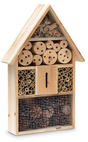 Relaxdays Insektenhotel HBT 48 x 31 x 10 cm Bienenhotel aus Naturmaterialien als Unterschlupf für Käfer, Bienen, Wespen und Schmetterlinge Insektenhaus aus Holz mit Spitzdach, natur