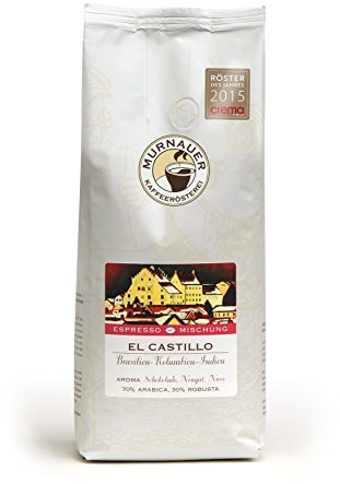 Murnauer Kaffeerösterei EL CASTILLO - Espressobohnen aus Brasilien - Premium Kaffee - von Hand frisch & schonend geröstet - Espresso und Filterkaffee - 1000g ganze Bohnen